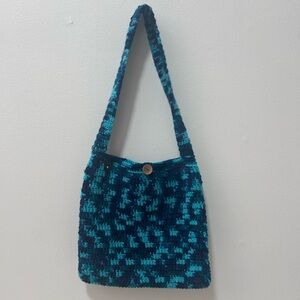 Crochet blue shoulder bag